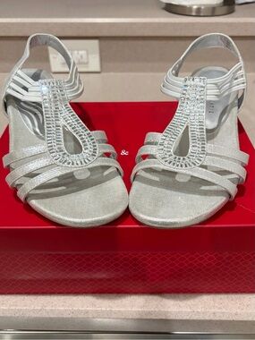 Kelly & Katie Silver Embellished T-Strap Sandals